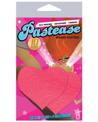 Bright neon pink heart-shaped pasties in colorful Pastease branded packaging with playful design accents.