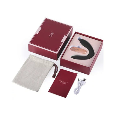 Hercules Remote C-shape Vibrating Plug in black with rose gold remote, USB charging cable, storage pouch, and red box packaging.