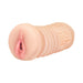 Compact vibrating stroker in flesh tone with realistic texture and single-entry design.