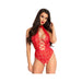 High Neck Floral Backless Teddy With Crotchless Thong Panty Red Large | SexToy.com