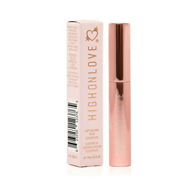 Highonlove Mini Lip Gloss in sleek rose gold tube with matching box, designed for couples to enhance lip hydration and sensitivity.