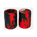 Pair of red and black swirl silicone nipsuckers with a cylindrical shape and textured edges.