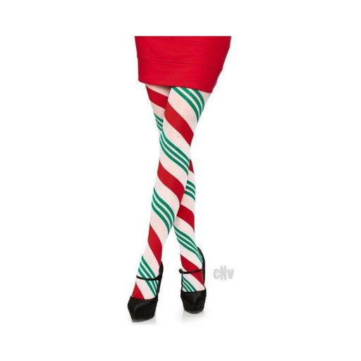 Holiday Ribbon Stripe Tights Os Grn/red - SexToy.com