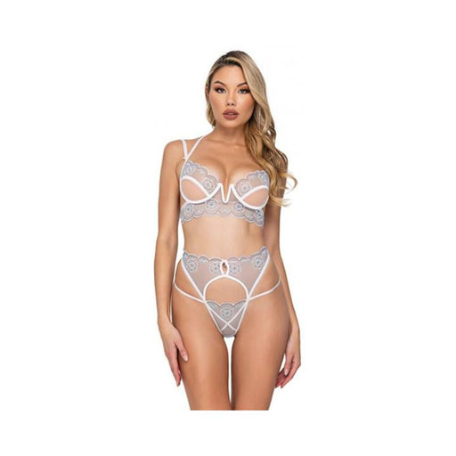 Holiday Snow Queen Metallic Snowflake Embroidered Bra & High Waisted Thong Blue/white Lg - SexToy.com