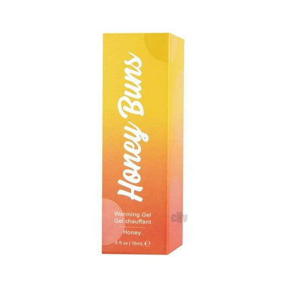 Honey Buns warming arousal gel box in gradient yellow to orange with white text, 0.5 oz size.