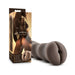 Chocolate-colored Nicole's Rear Stroker with packaging featuring a woman in lingerie and product features listed.