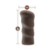 Chocolate-colored flexible stroker measuring 5 inches tall and 2.25 inches wide with a textured surface.