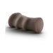 Chocolate-colored soft flexible stroker with contoured design for enhanced grip and comfort.