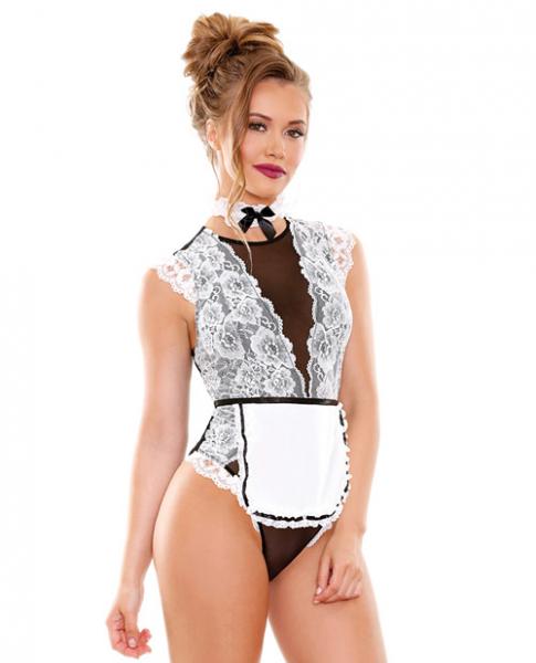 Hot Mess Maid Teddy with Choker White Black S/M | SexToy.com