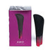 Black and red AMO vibrator next to its purple packaging box with product image and branding.