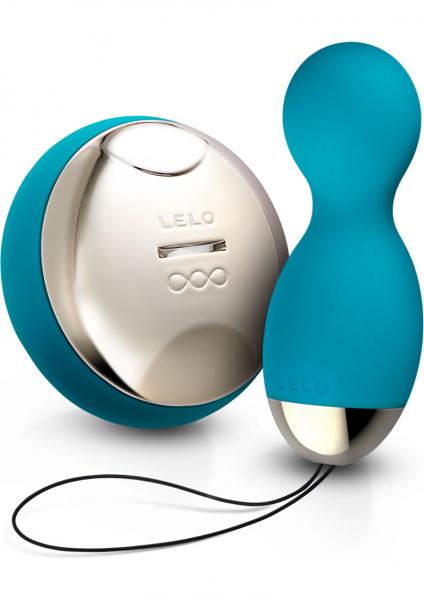 Ocean blue wireless remote control silicone pleasure beads with sleek metallic accents and wrist loop.