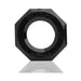 Black octagonal Humpx cockring made from flexible material with embossed branding on a reflective surface.