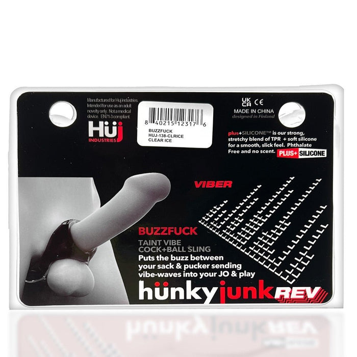 Hunkyjunk Buzzfuck Cock & Ball Sling With Taint Vibrator Clear Ice - SexToy.com