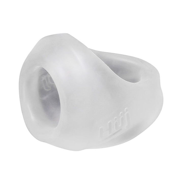 Clear silicone and TPR blend cock and ball sling with ergonomic shape and embossed Hunkyjunk logo.