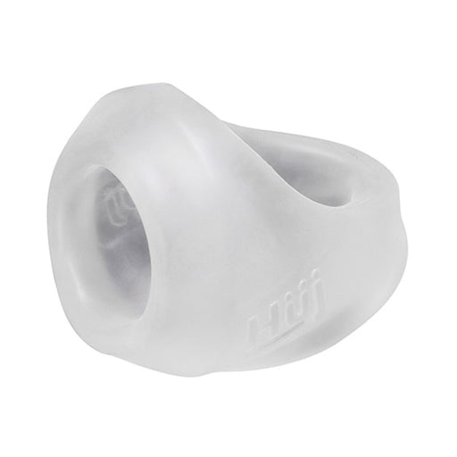 Clear silicone and TPR blend cock and ball sling with ergonomic shape and embossed Hunkyjunk logo.