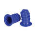 Pair of cobalt blue ribbed silicone nipple suction cups with flared bases for secure fit.