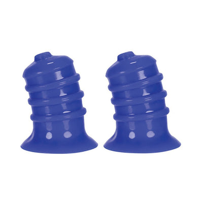 Pair of cobalt blue ribbed silicone nip-suckers with flared bases for secure fit and comfort.
