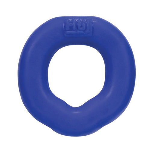 Blue Hunkyjunk Fit Ergo C-ring with ergonomic shape and embossed logo on white background.