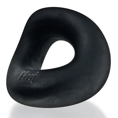 Black flexible Hunkyjunk Form Surround cockring with a unique curved shape and soft matte finish.