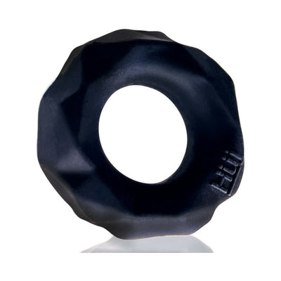 Black Hunkyjunk Fractal Tactile Cockring with a textured, faceted design and subtle embossed logo detail.