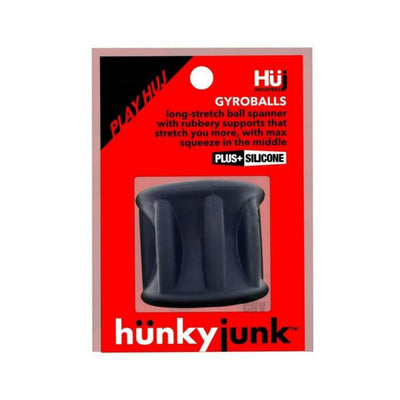 Hunkyjunk Gyroballs black stretchable ballstretcher with ribbed design in red and black retail packaging