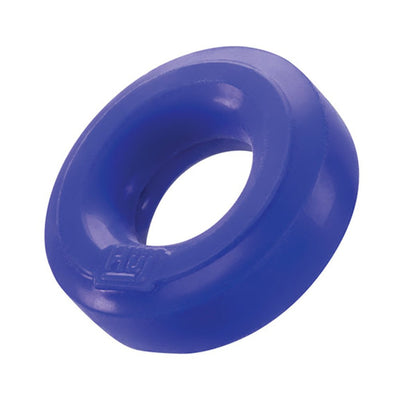 Blue Hunkyjunk HUJ cock ring made of soft, flexible silicone and TPR blend with a smooth, rounded design.