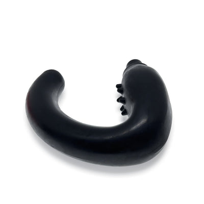 Black curved prostate pegger with nubby texture and smooth silicone finish, designed for targeted internal stimulation.