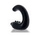 Black curved prostate massager with textured nubs and smooth silicone finish against white background.