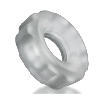Clear ice textured stretchy cockring with a soft matte finish and ergonomic design for secure fit and comfort.