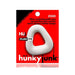 Hunkyjunk Zoid trapezoid-shaped white lifter cockring on red packaging with black and white text