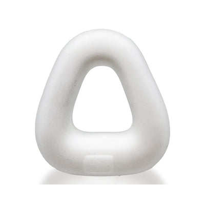 White trapezoid-shaped flexible cockring with a smooth matte finish, designed for comfortable lift and support.