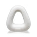 White trapezoid-shaped flexible cockring with a smooth matte finish, designed for comfortable lift and support.