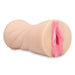 Realistic flesh-toned stroker with detailed pink lips and textured design for enhanced pleasure.
