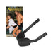 Black adjustable padded doggie style strap with packaging showing a couple using the harness outdoors.
