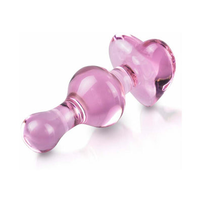 Smooth pink hand-blown glass wand with rounded shapes and a flared base for safe use.