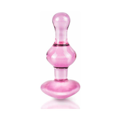 Pink hand-blown glass wand with smooth rounded shapes and a flared base for safe use.