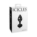 Packaging box of Icicles No. 44 black hand-blown glass butt plug with product image and branding.