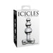 Packaging box of Icicles No 47 hand-blown glass beaded anal plug with tapered and graduated bulb design.