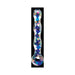 Icicles No. 8 hand-blown glass massager with colorful swirls and smooth rounded ends on a black background.