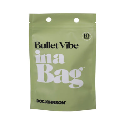 Olive green resealable pouch packaging for Doc Johnson In A Bag Bullet Vibe with bold white and black text.
