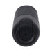 Compact black bullet vibrator shown from the charging port end with smooth silicone finish.