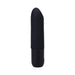 Compact black bullet vibrator with smooth silicone finish and rounded tip, standing upright on a white background.