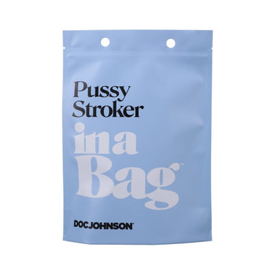 Light blue resealable pouch packaging for Doc Johnson In A Bag Pussy Stroker adult toy.