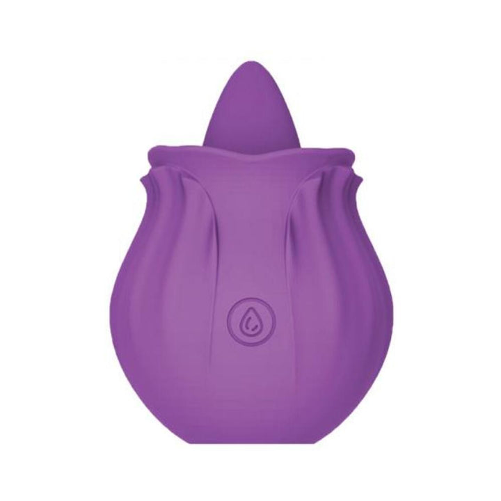 Purple silicone flicking vibrator shaped like a tulip with a small tongue tip and a single button control.