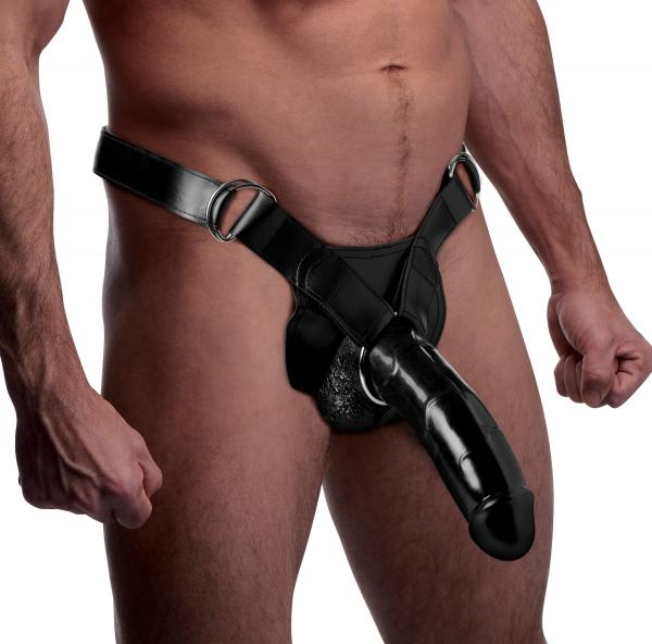 Infiltrator II Hollow Strap On With 9 Inches Dildo Black | SexToy.com