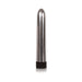 Sleek chrome bullet vibrator with rounded tip and black twist base on white background.