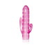 Pink textured silicone sleeve with dual external stimulators for a versatile 6-inch chrome vibe attachment.