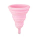 Pink Intimina Lily Cup Compact Size A collapsible menstrual cup made of soft silicone with a ribbed stem for easy removal.
