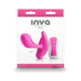 Inya Eros pink couples vibrator with ergonomic design and matching remote control in white and pink packaging.