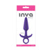 Purple silicone tapered medium anal plug with ergonomic base in white and pink retail packaging.